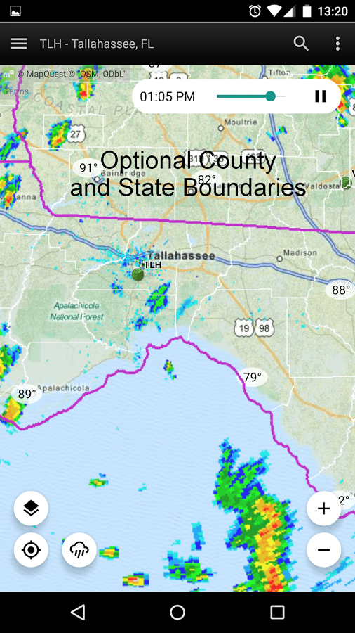 Optional state and county boundaries.
